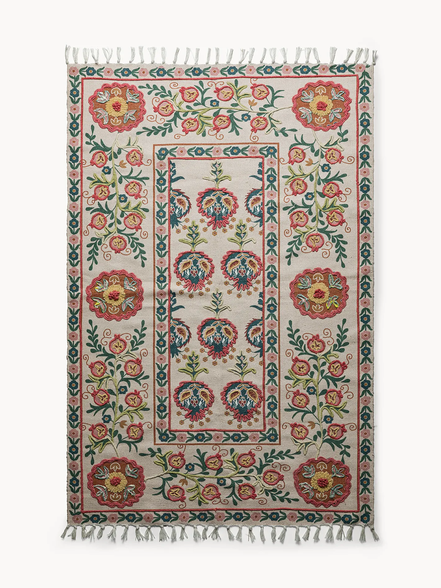 coincasa Tappeti Soggiorno|Tappeto rettangolare tessuto e ricamato a mano con motivo floreale Beige