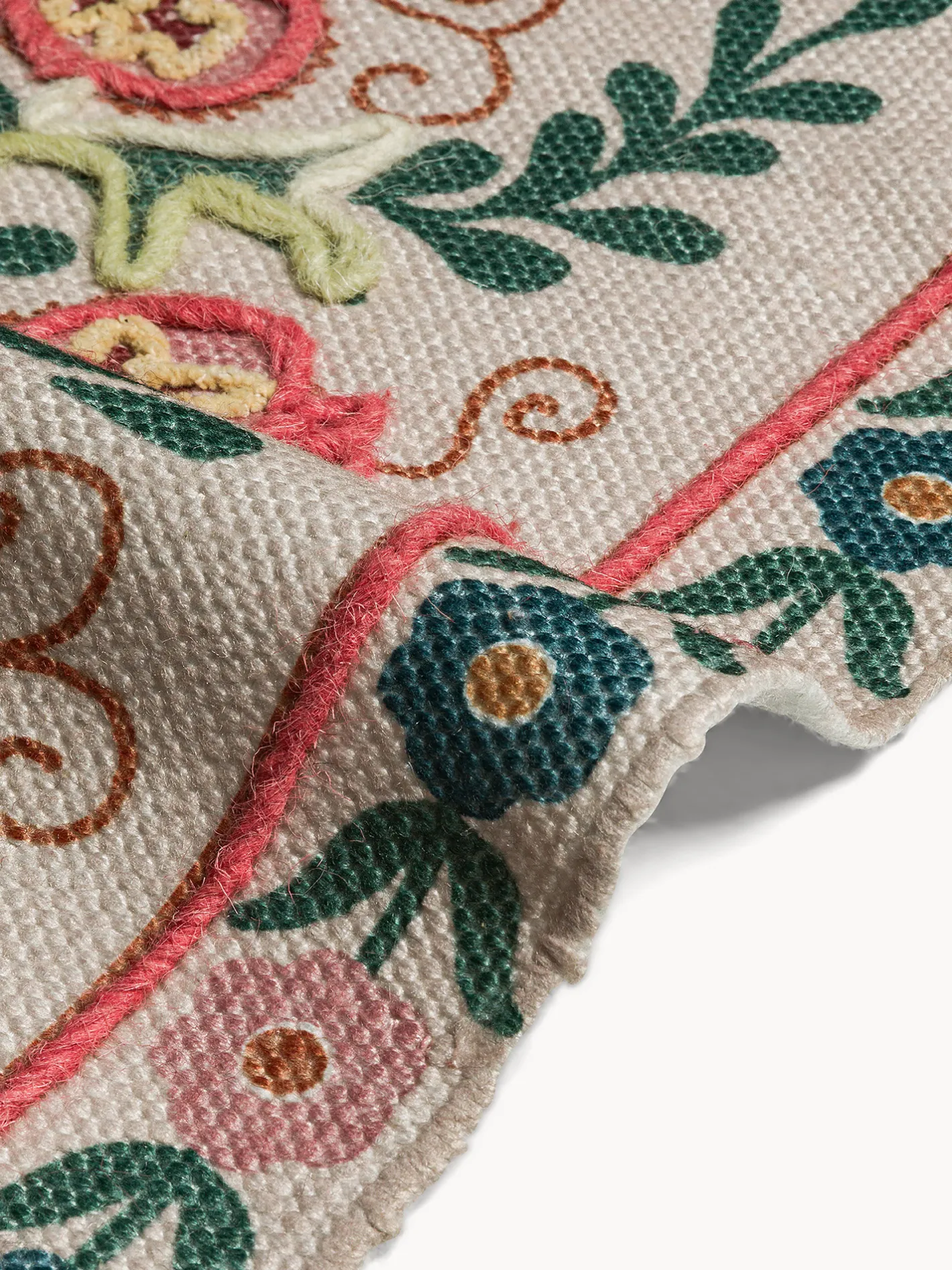 coincasa Tappeti Soggiorno|Tappeto rettangolare tessuto e ricamato a mano con motivo floreale Beige