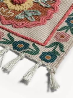 coincasa Tappeti Soggiorno|Tappeto rettangolare tessuto e ricamato a mano con motivo floreale Beige