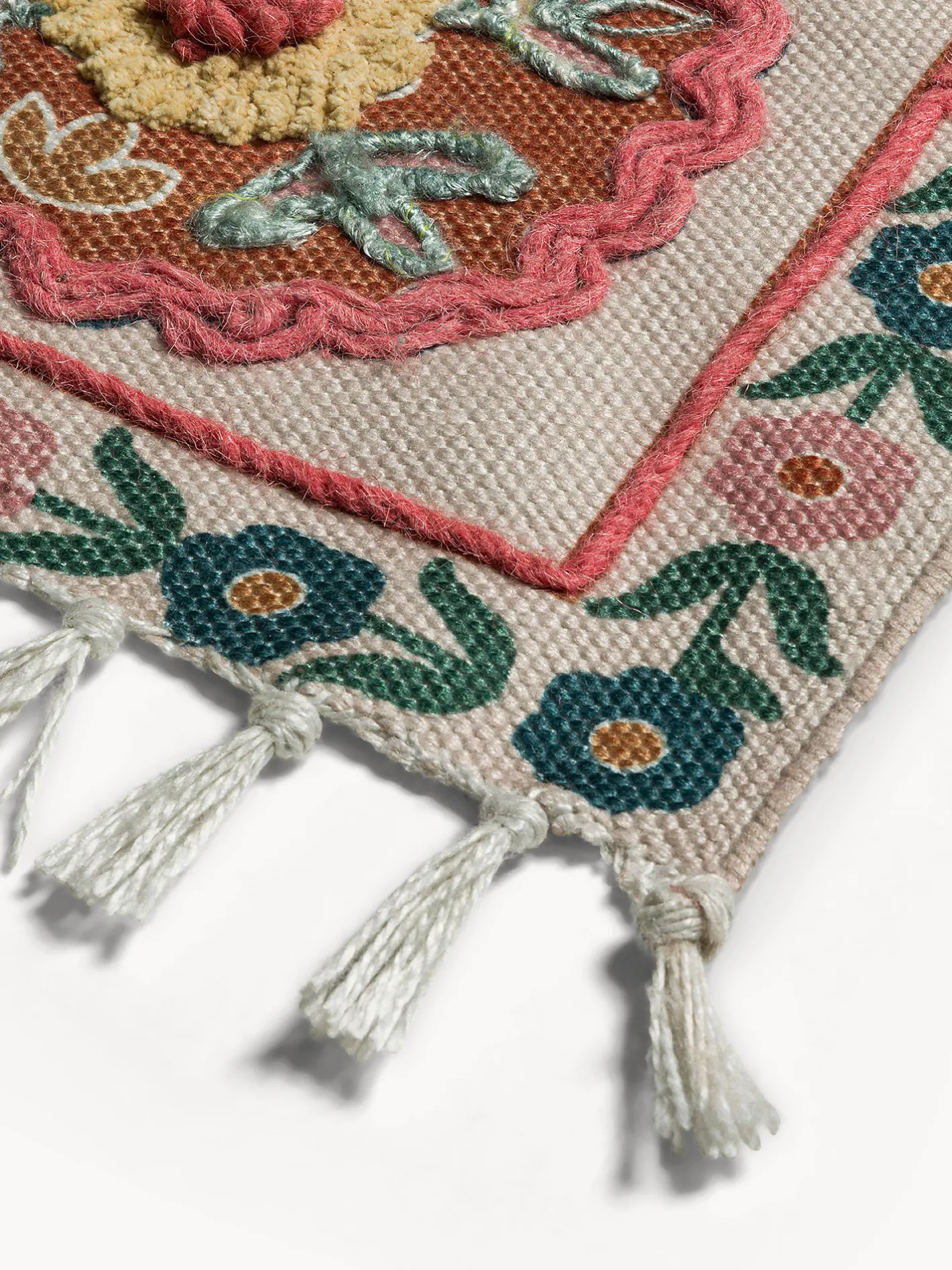 coincasa Tappeti Soggiorno|Tappeto rettangolare tessuto e ricamato a mano con motivo floreale Beige