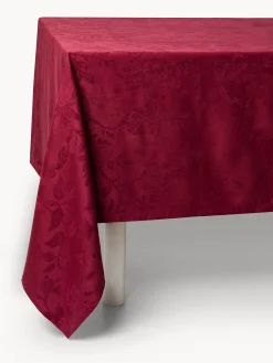 coincasa Biancheria Da Tavola|Tovaglie E Tovaglioli|Tovaglia in cotone e lino jacquard motivo floreale Rosso bordeaux