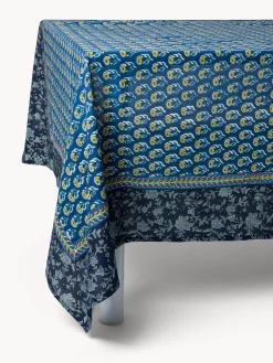 coincasa Biancheria Da Tavola|Tovaglie E Tovaglioli|Tovaglia in puro cotone stampa block print piazzata Blu