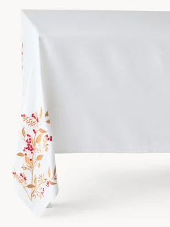 coincasa Tovaglie E Tovaglioli|Tovaglie E Runner Natalizi|Tovaglia in slub di puro cotone con ricamo foliage Bianco