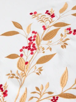 coincasa Tovaglie E Tovaglioli|Tovaglie E Runner Natalizi|Tovaglia in slub di puro cotone con ricamo foliage Bianco