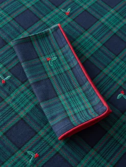 coincasa Tovaglie E Tovaglioli|Tovaglie E Runner Natalizi|Tovaglia tartan in twill di cotone con ricami agrifoglio Blu