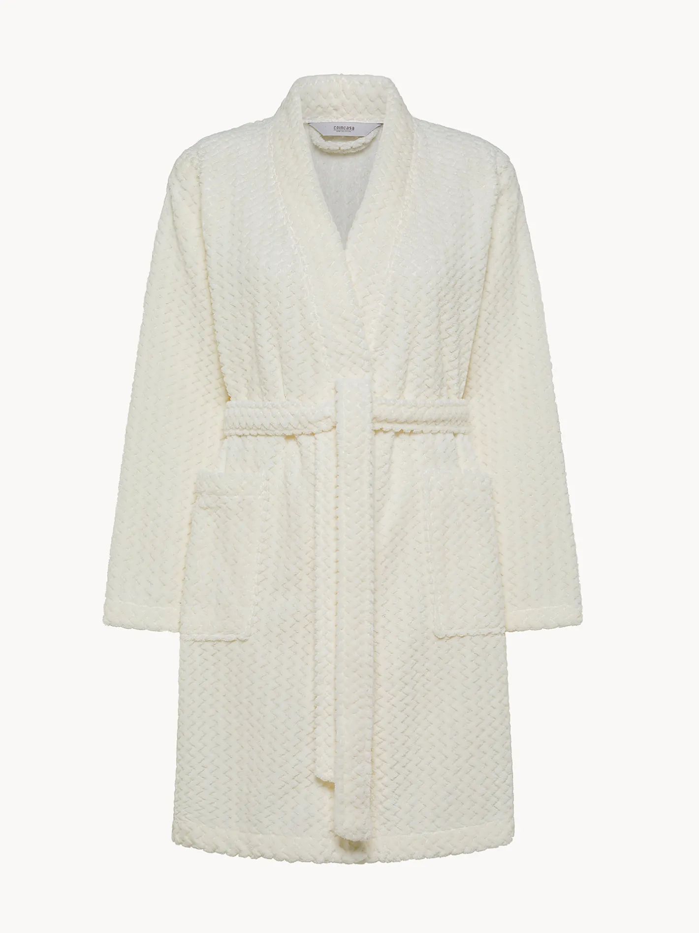 coincasa Homewear|Vestaglia pile con scollo kimono Bianco latte