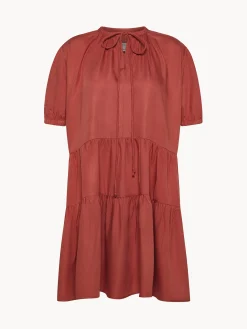 Homewear|Teli Mare E Accessori|Vestito a balze in twill di cotone Marrone chiaro