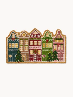 coincasa Zerbini|Altre Decorazioni Natalizie|Zerbino in cocco sagomato con stampa casette Multicolor